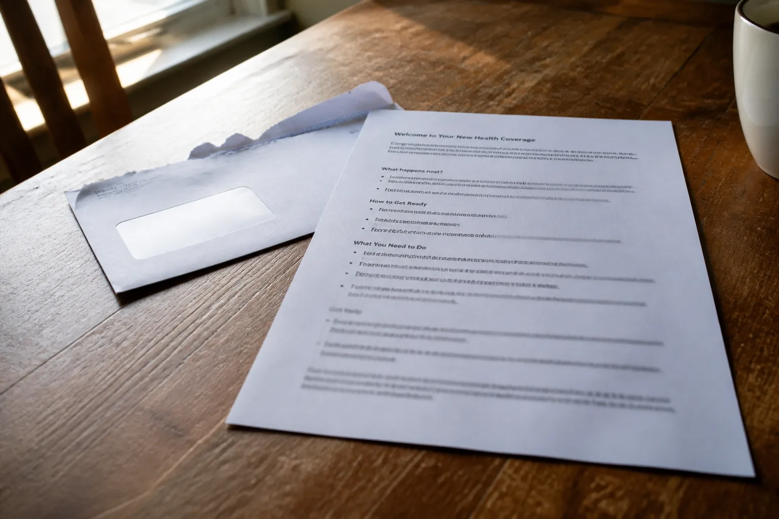 Opened envelope and a printed enrollment letter on a kitchen table